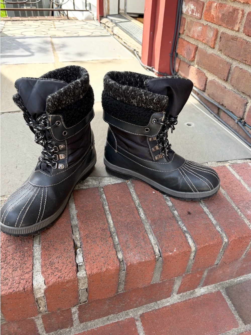 London Fog Black Faux-Fur Trim Ankle Snow Boots